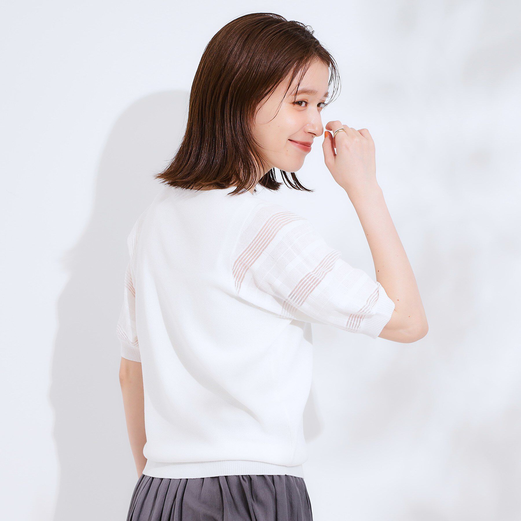 SHOO･LA･RUE「【S-LL】大人上品な お袖シアー切り替えニット」|ニット・セーター|