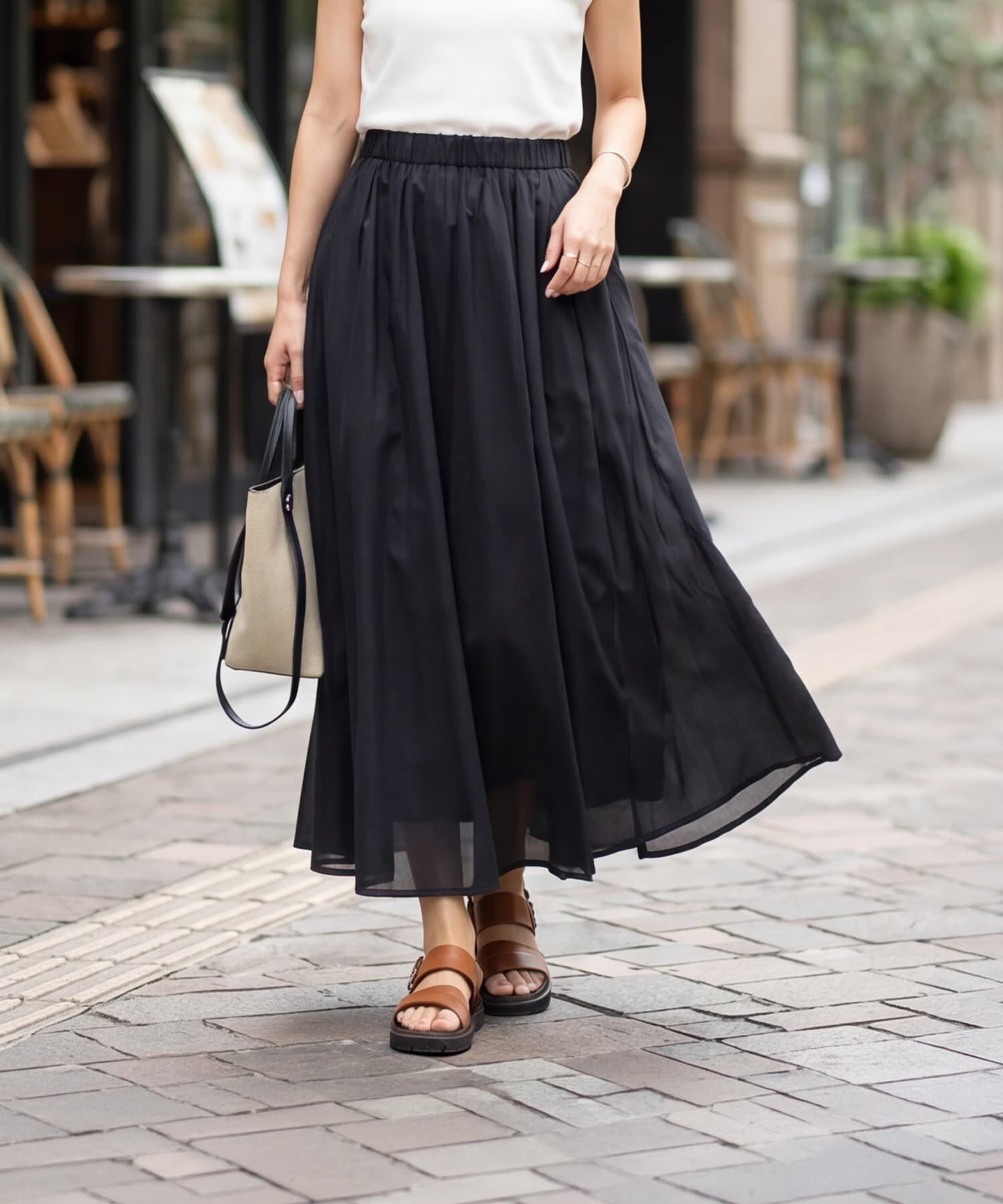 STYLE DELI「【LUXE】綿ローンギャザーロングスカート」|スカート|ブラック