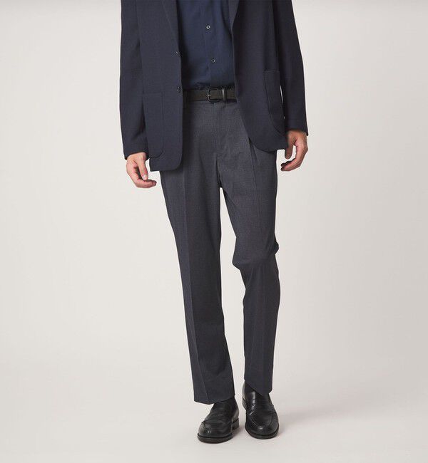 UNITED ARROWS green label relaxing「A+ air PE/PU トリコット プリント スタンダード 1プリーツ スラックス -ストレッチ・接触冷感・通気性-」|スラックス|NAVY