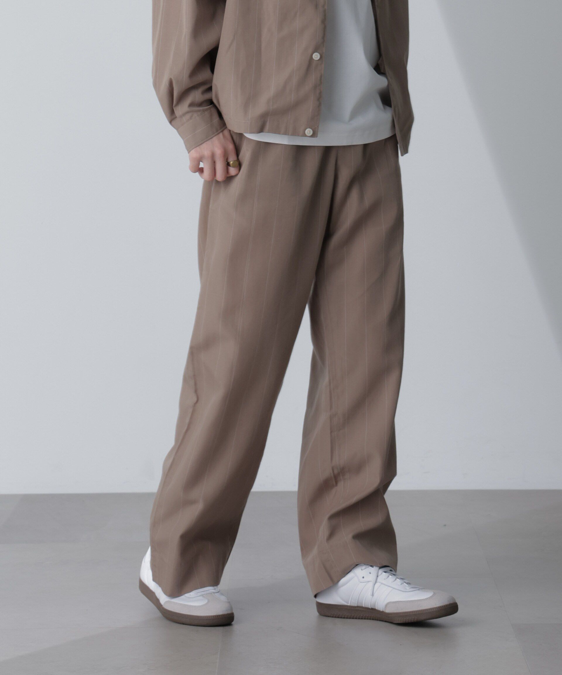 nano･universe「リネンブレンドピンストライプ1タックパンツ(セットアップ可)」|チノ|
