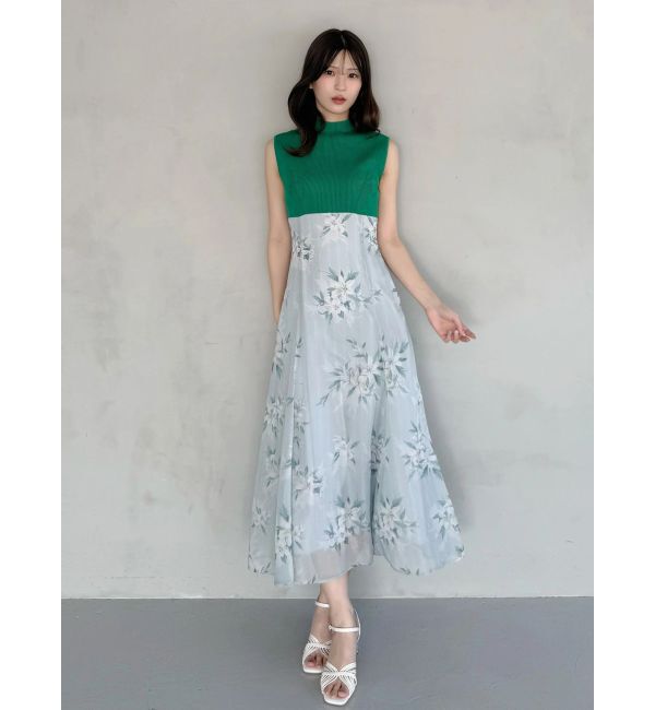MERCURYDUO「花柄ドッキングバックレースアップワンピース」|ワンピース|