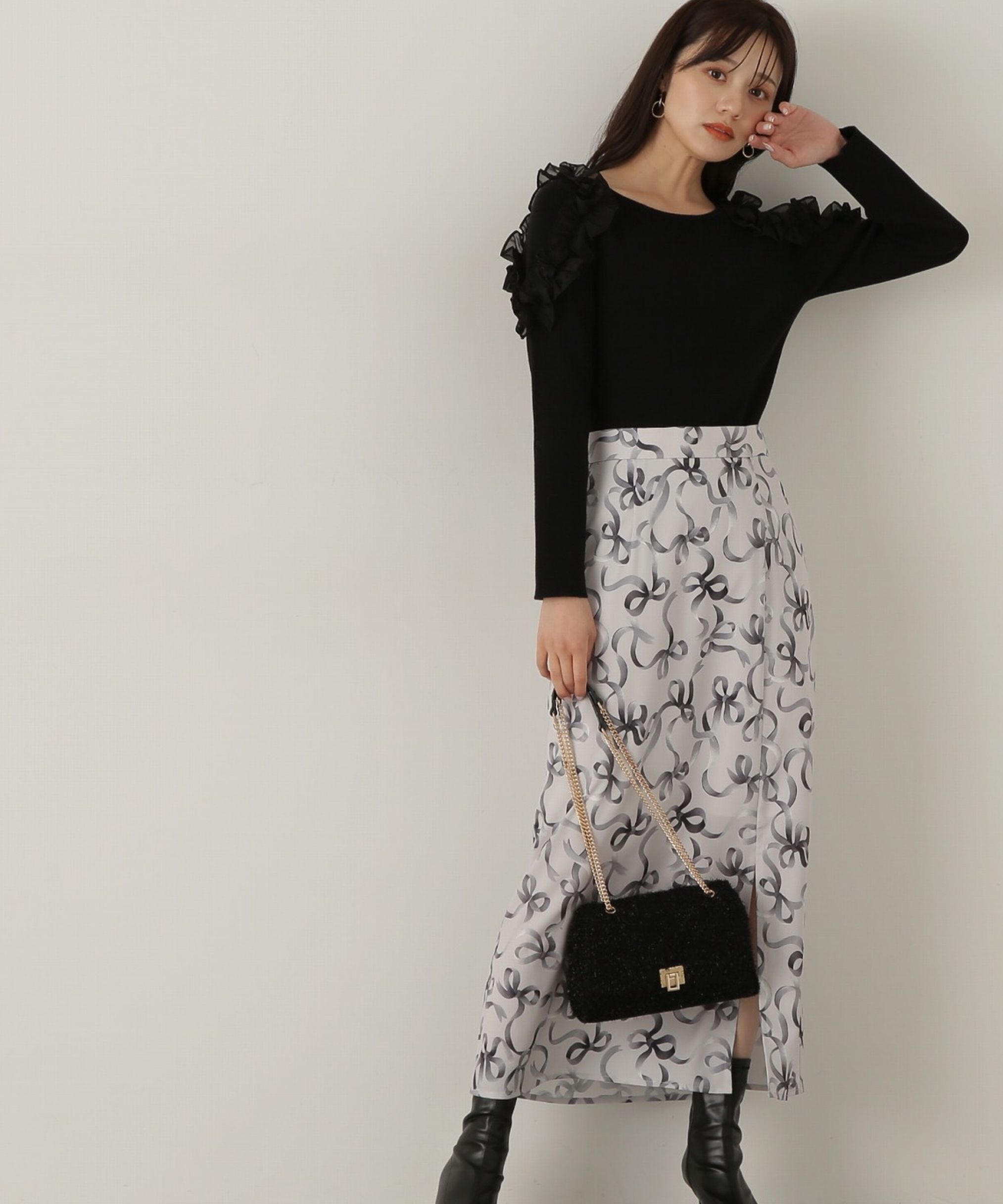 PROPORTION BODY DRESSING「リボン柄ナロースカート　24AW」|スカート|グレージュ