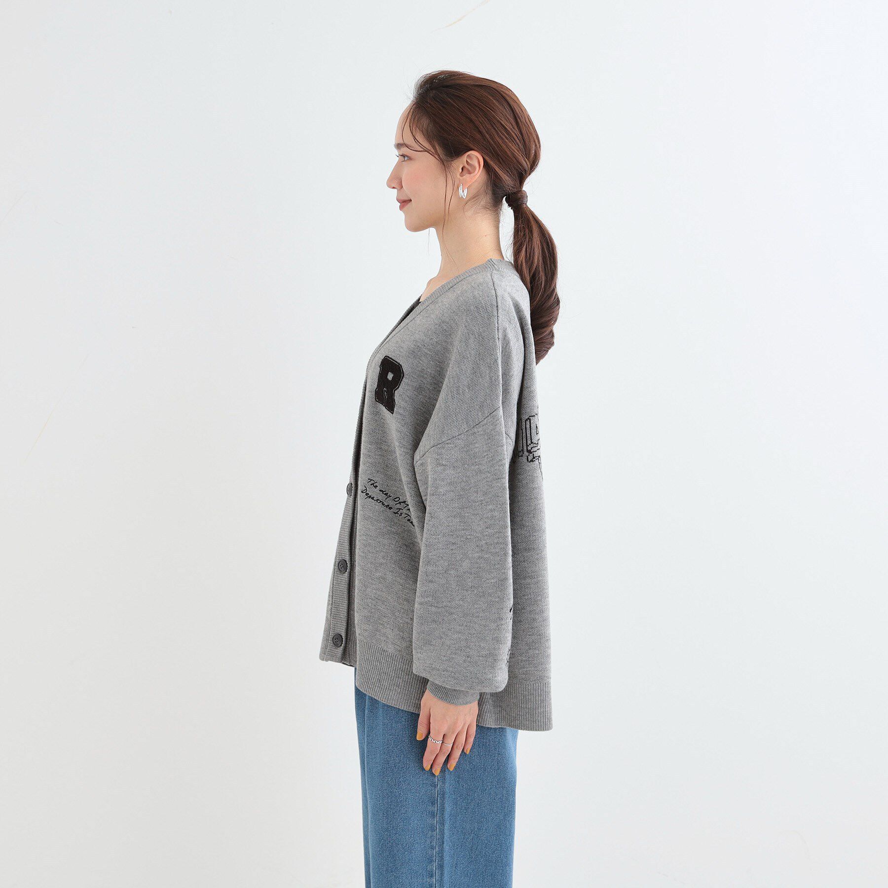 SHOO･LA･RUE「【S-LL/体型カバー】刺繍アソート Vネック ゆるニットカーディガン」|カーディガン|