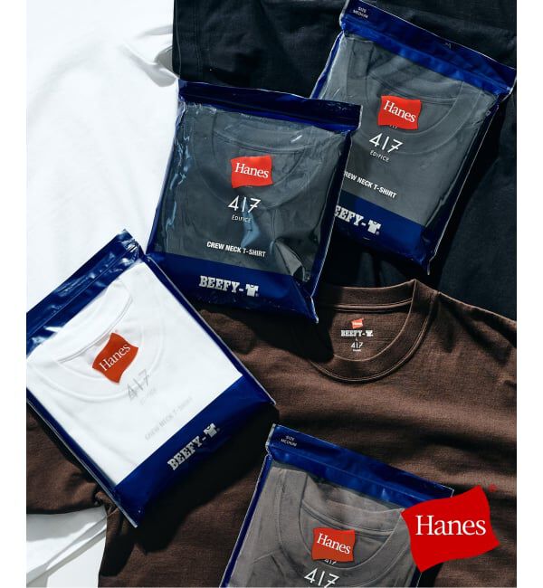 417 EDIFICE「【Hanes &times; 417 EDIFICE】別注 BEEFY CREW NECK T-SHIRT（MODERN FIT）」|Tシャツ・カットソー|ブラック