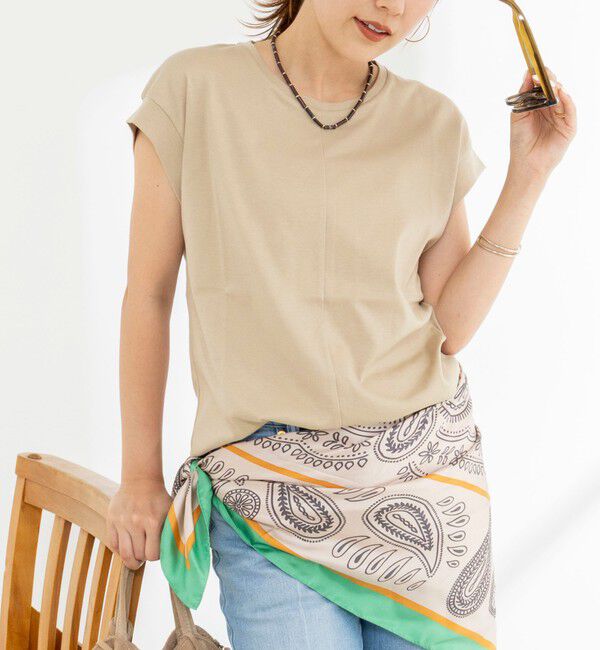 NOLLEY'S「《ノーリーズオリジナル美容Tシャツ》シルクアミノ酸加工オーバーノースリーブ」|Tシャツ・カットソー|ベージュ