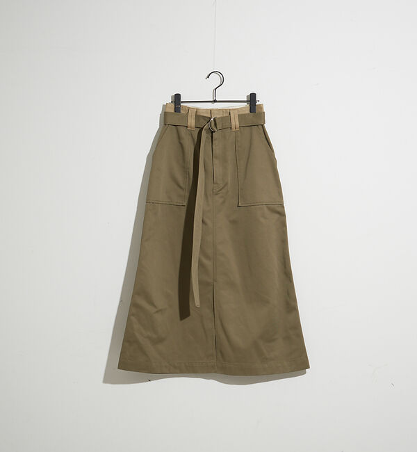 NOMINE「【Dickiesコラボ 別注】ウエスト配色 ベルトチノロングスカート」|スカート|カーキ