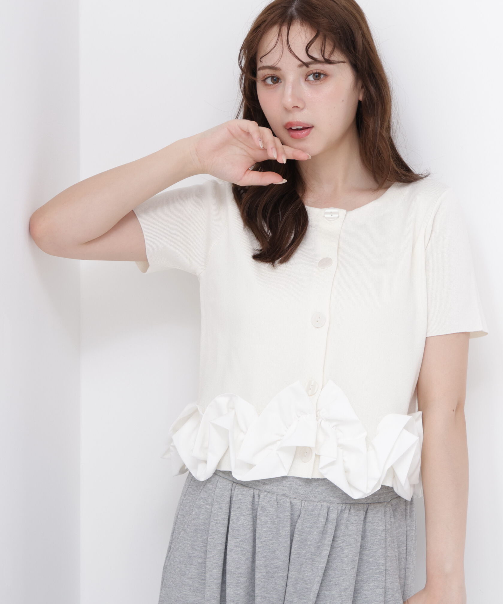 PROPORTION BODY DRESSING「〈a/mie〉半袖ホイップヘムカーディガン」|カーディガン|