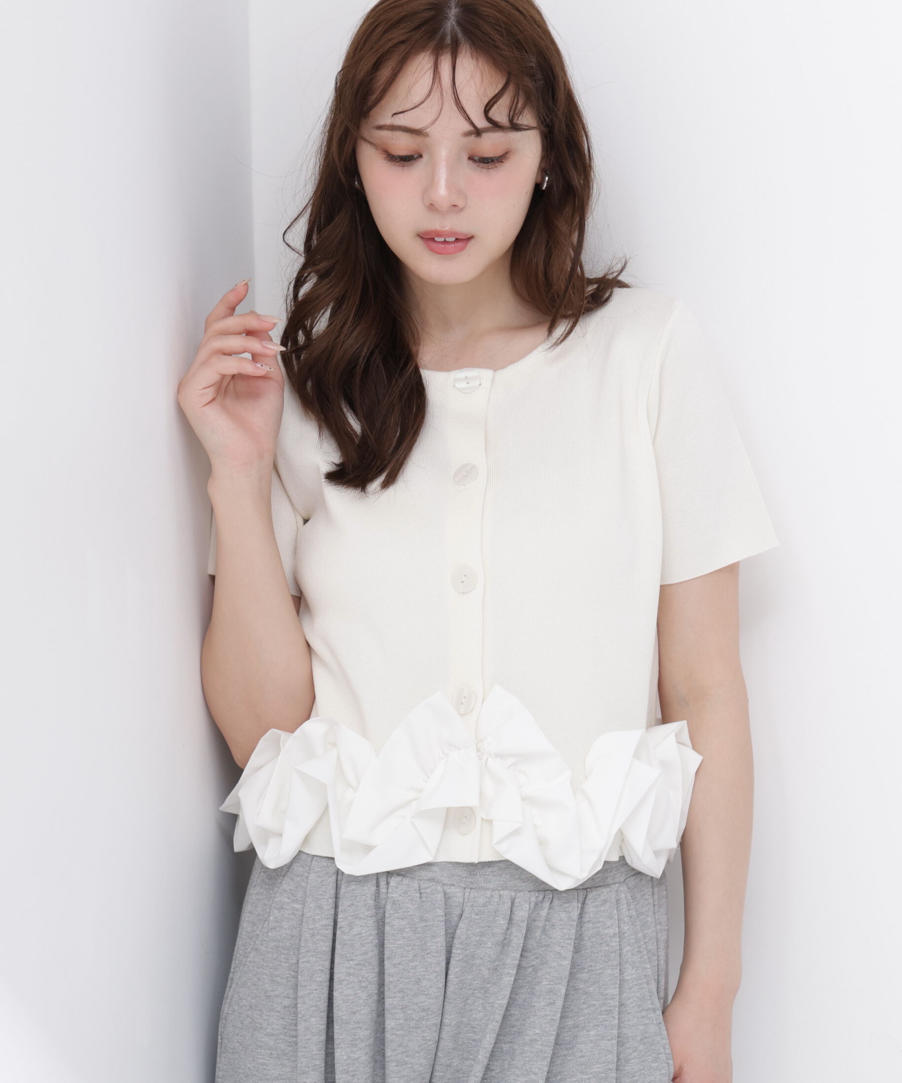 PROPORTION BODY DRESSING「〈a/mie〉半袖ホイップヘムカーディガン」|カーディガン|