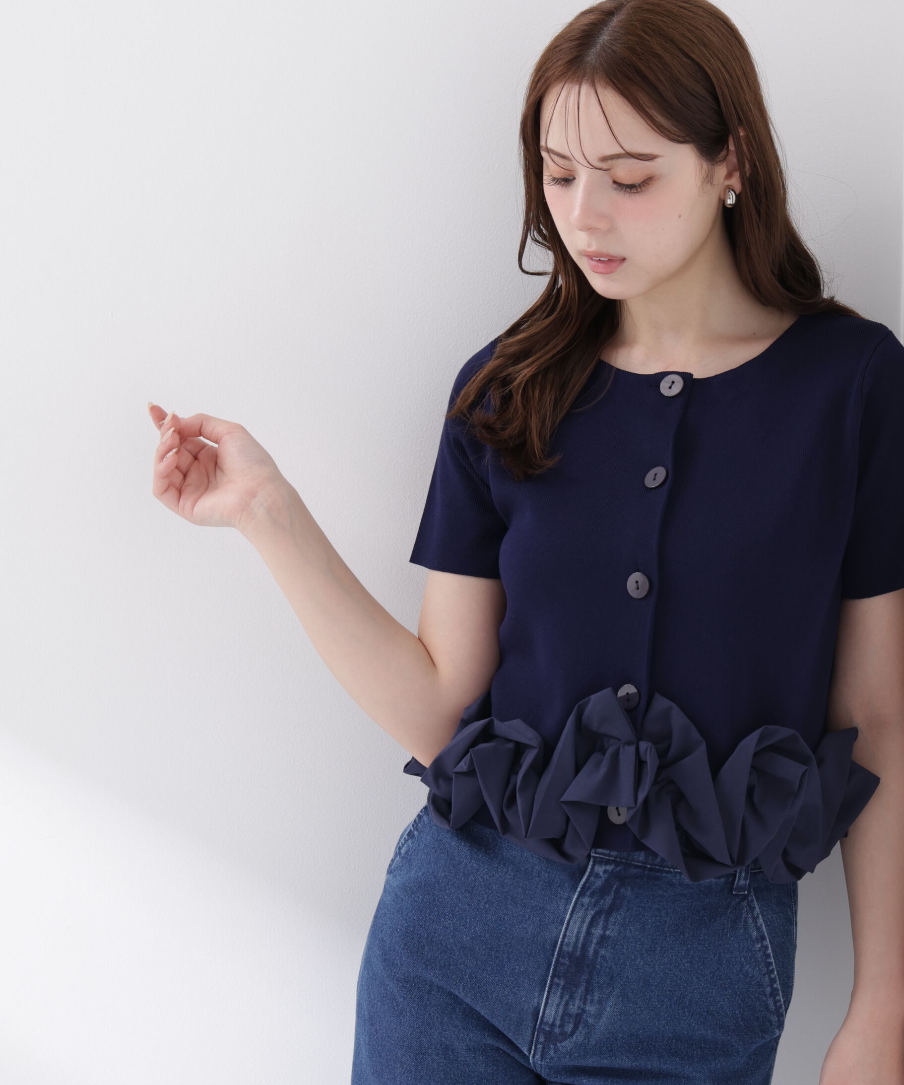 PROPORTION BODY DRESSING「〈a/mie〉半袖ホイップヘムカーディガン」|カーディガン|