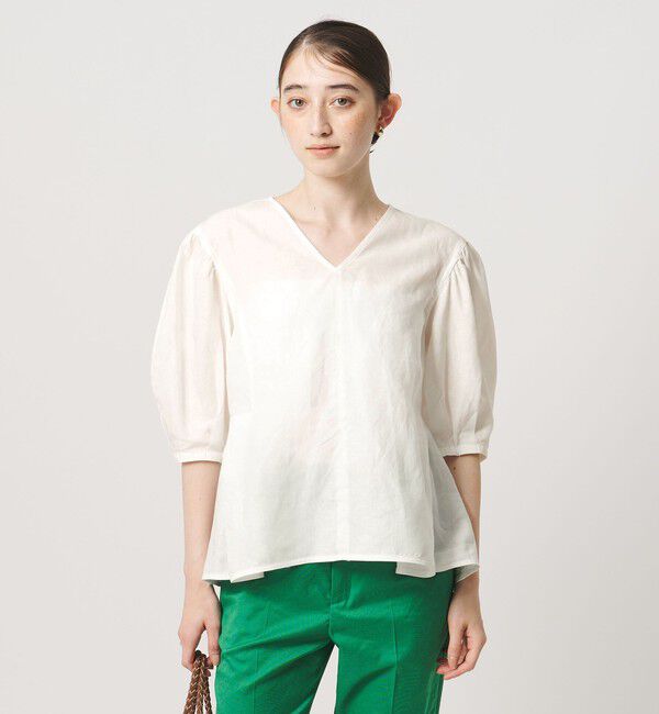 UNITED ARROWS「リネン フレア パフスリー ブブラウス ‐ウォッシャブル‐」|シャツ・ブラウス|WHITE