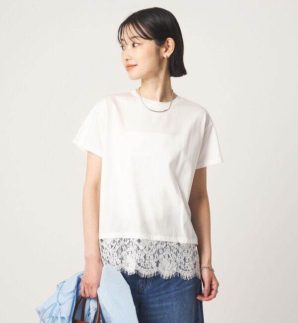 UNITED ARROWS green label relaxing「スソ レース ショートスリーブ カットソー」|Tシャツ・カットソー|OFF WHITE
