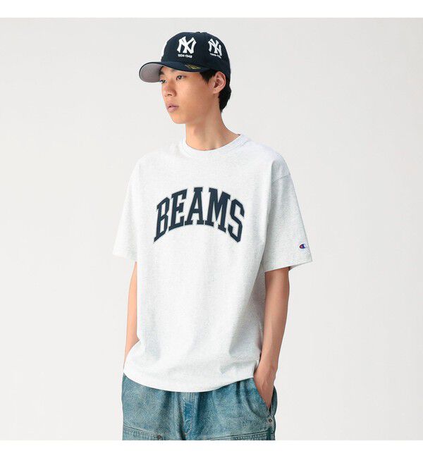 BEAMS「BEAMS｜【別注】Champion / BEAMS Logo T-shirt｜ Tシャツ｜サステナブル アメリカ綿100%」|Tシャツ・カットソー|