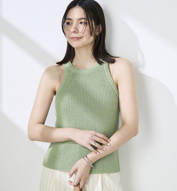 NOLLEY'S sophi「《手洗い可能》ペーパー混片畦アメスリタンクトップ」|ニット・セーター|イエローグリーン