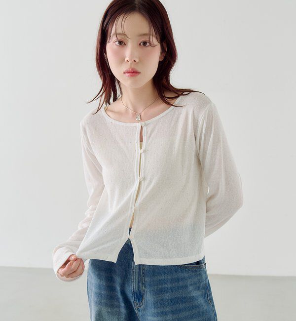  「【4色展開/前後2WAY】ラインストーンシアーカットソー」|Tシャツ・カットソー|オフホワイト