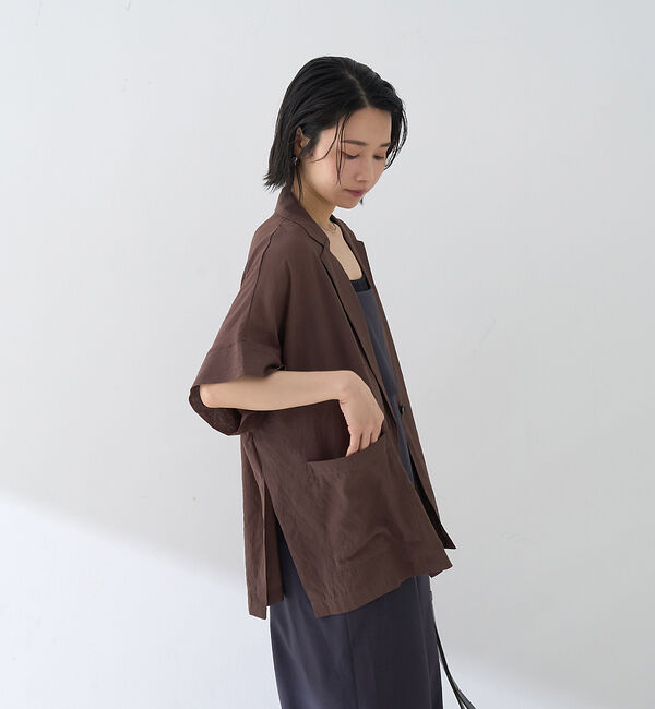 Rouge vif「【人気追加】強撚半袖シアーフォルムジャケット【予約】」|テーラードジャケット|