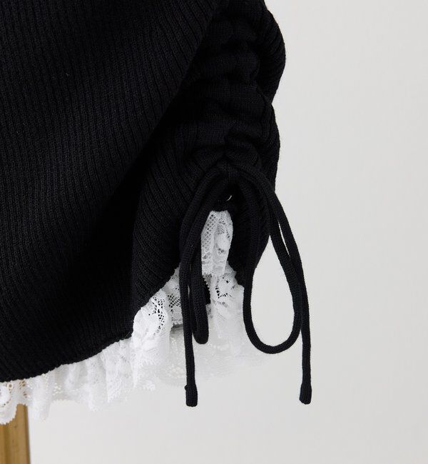 「 【Lace Collection】ドロストニットミニワンピース」|ワンピース|
