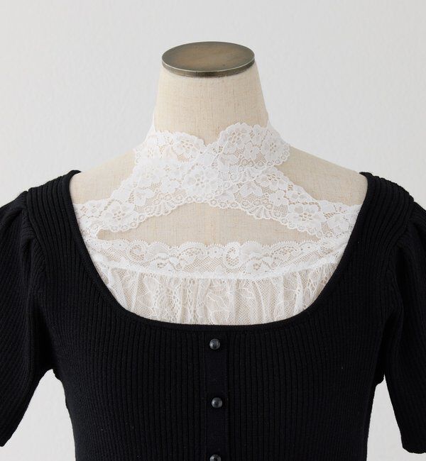  「 【Lace Collection】ドロストニットミニワンピース」|ワンピース|