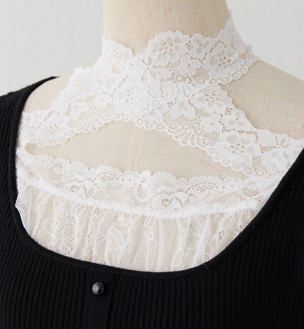  「 【Lace Collection】ドロストニットミニワンピース」|ワンピース|