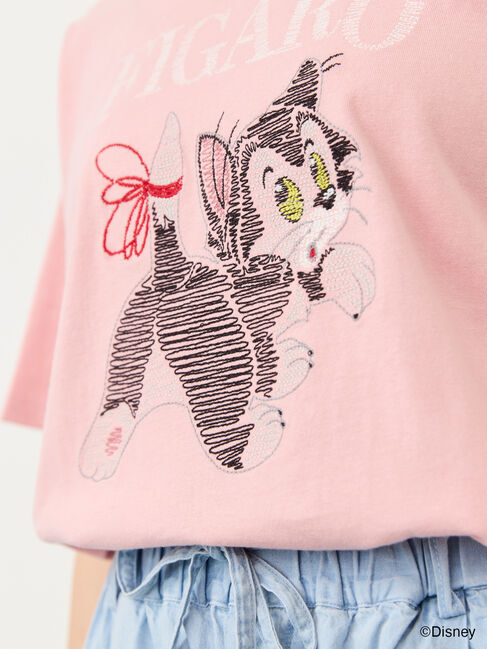 Samansa Mos2「【Disney】ピノキオ/フィガロ刺繍Tシャツ」|Tシャツ・カットソー|