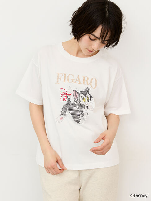 Samansa Mos2「【Disney】ピノキオ/フィガロ刺繍Tシャツ」|Tシャツ・カットソー|