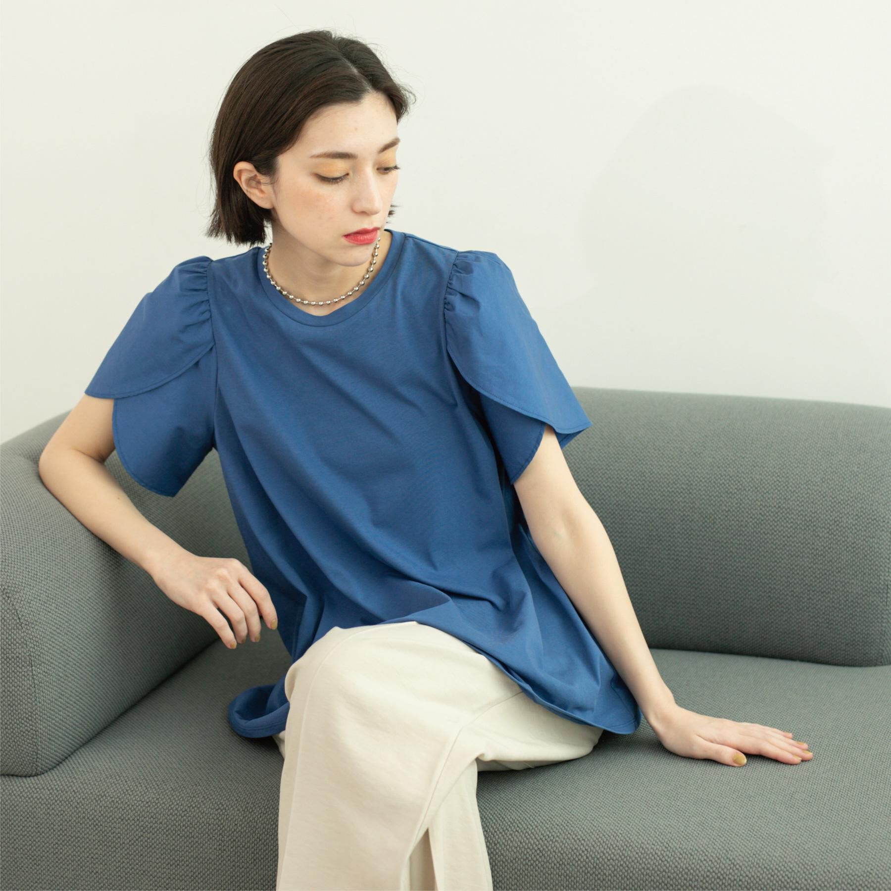 OPAQUE.CLIP「チューリップスリーブドッキングカットソー【洗濯機洗い可／接触冷感】」|Tシャツ・カットソー|