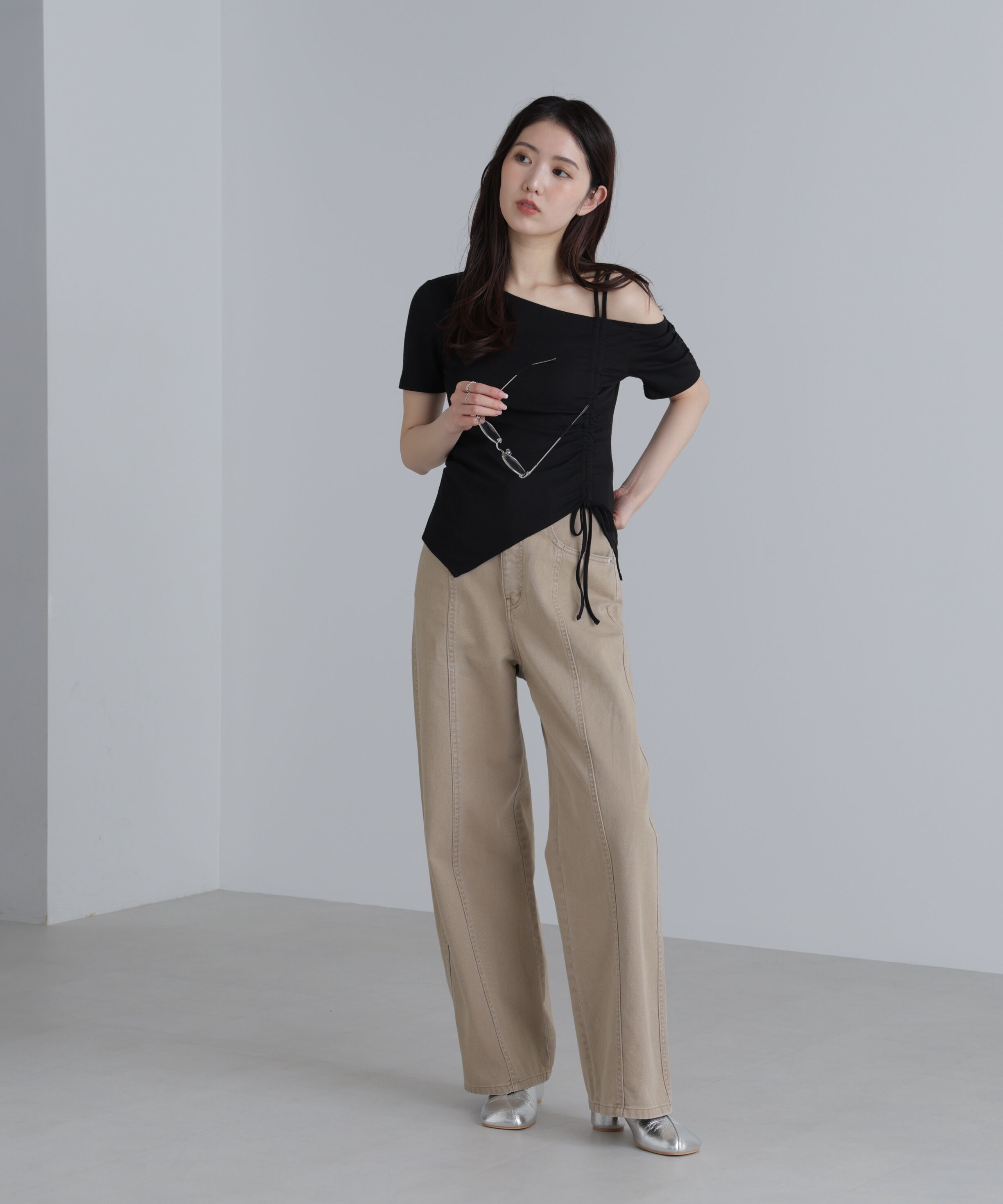  「ワンショルシャーリング半袖カットソー」|Tシャツ・カットソー|