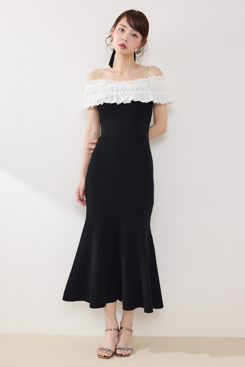 rienda「フリルドッキングニットワンピース」|ワンピース|BLK