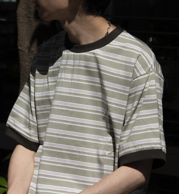 GLOSTER「【GLOSTER/グロスター】マルチボーダー リンガーTシャツ」|Tシャツ・カットソー|グリーン系その他
