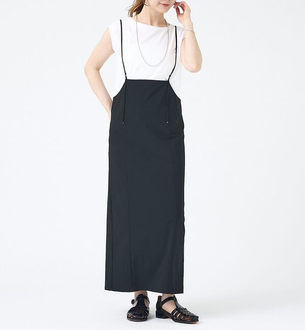 Rouge vif「【2点セット】【細見え】フレンチスリーブTシャツ&times;サスペンダースカート/キャミワ」|スカート|ブラック