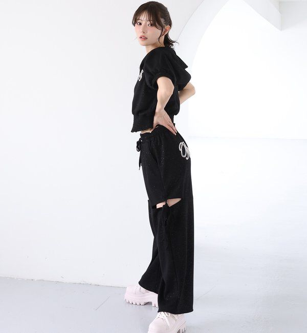 「【セットアップ可能】バックロゴ刺繍サイドカットラメスウェットパンツ」|その他|