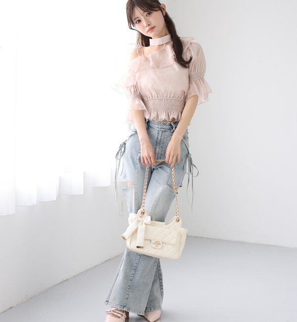  「【 XS/S/Mサイズ展開】サイドスリットリボン美脚デニムパンツ」|その他|