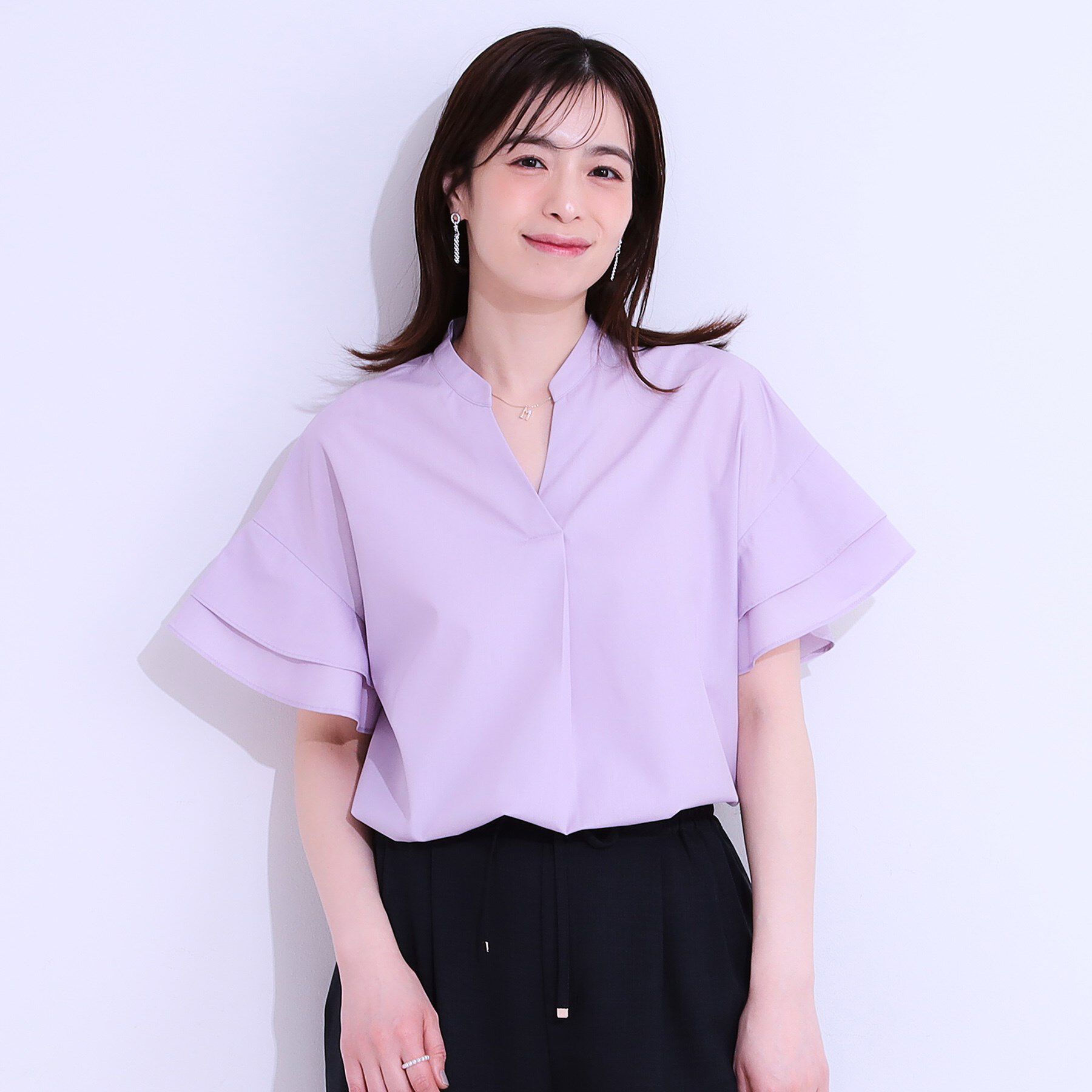 SHOO･LA･RUE「【洗える/S-LL】袖フリルスキッパーシャツ」|シャツ・ブラウス|