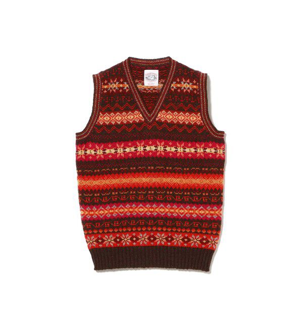 BEAMS PLUS「【別注】Jamieson&rsquo;s / Fairsile V-Neck Knit Vest」|ニット・セーター|BROWN