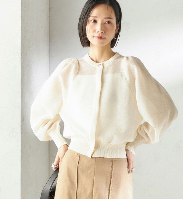 SHIPS for women「〈手洗い可能〉メランジ シアー パフ スリーブ カーディガン」|カーディガン|オフホワイト