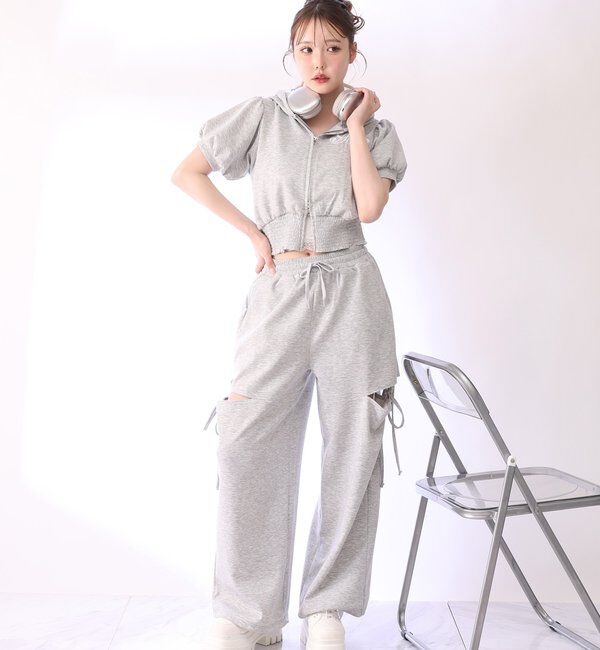  「【セットアップ可能】バックロゴ刺繍サイドカットラメスウェットパンツ」|その他|