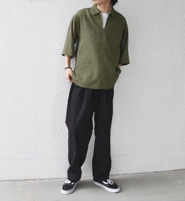 SHIPS any「SHIPS any:〈UVカット〉FUTURE LINEN CANVAS リネンライク スキッパー プルオーバーシャツ◆」|シャツ・ブラウス|
