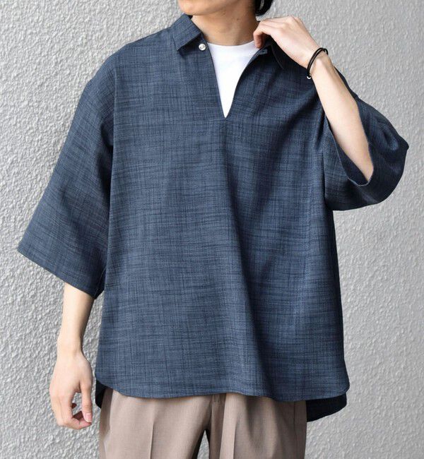 SHIPS any「SHIPS any:〈UVカット〉FUTURE LINEN CANVAS リネンライク スキッパー プルオーバーシャツ◆」|シャツ・ブラウス|