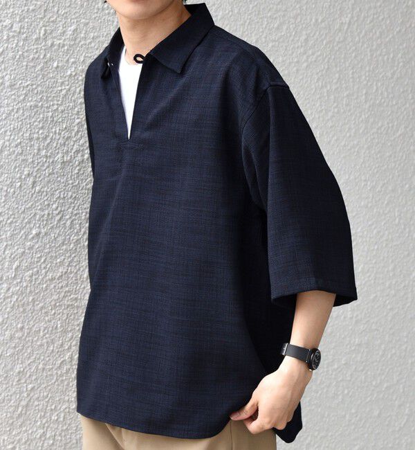 SHIPS any「SHIPS any:〈UVカット〉FUTURE LINEN CANVAS リネンライク スキッパー プルオーバーシャツ◆」|シャツ・ブラウス|