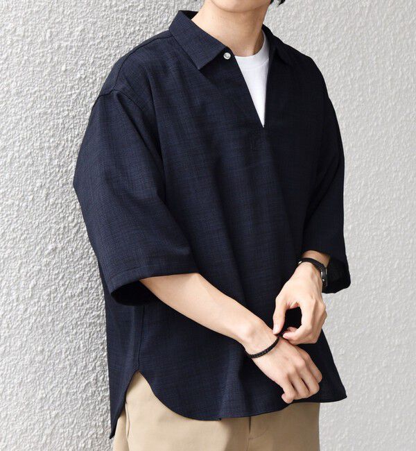 SHIPS any「SHIPS any:〈UVカット〉FUTURE LINEN CANVAS リネンライク スキッパー プルオーバーシャツ◆」|シャツ・ブラウス|