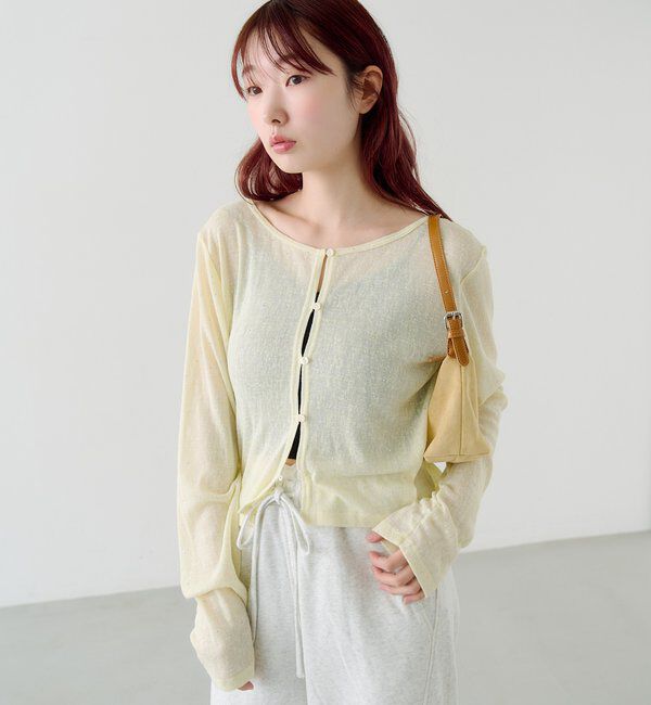  「【4色展開/前後2WAY】ラインストーンシアーカットソー」|Tシャツ・カットソー|イエロー