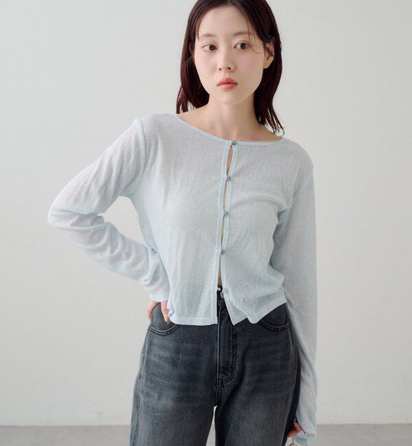  「【4色展開/前後2WAY】ラインストーンシアーカットソー」|Tシャツ・カットソー|スカイブルー