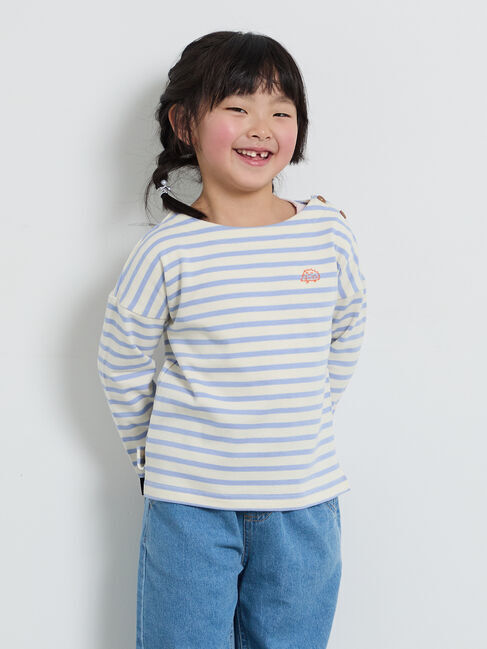 Samansa Mos2 Lagom「ハリネズミ刺繍ボーダーカットソー」|Tシャツ・カットソー|サックスブルー