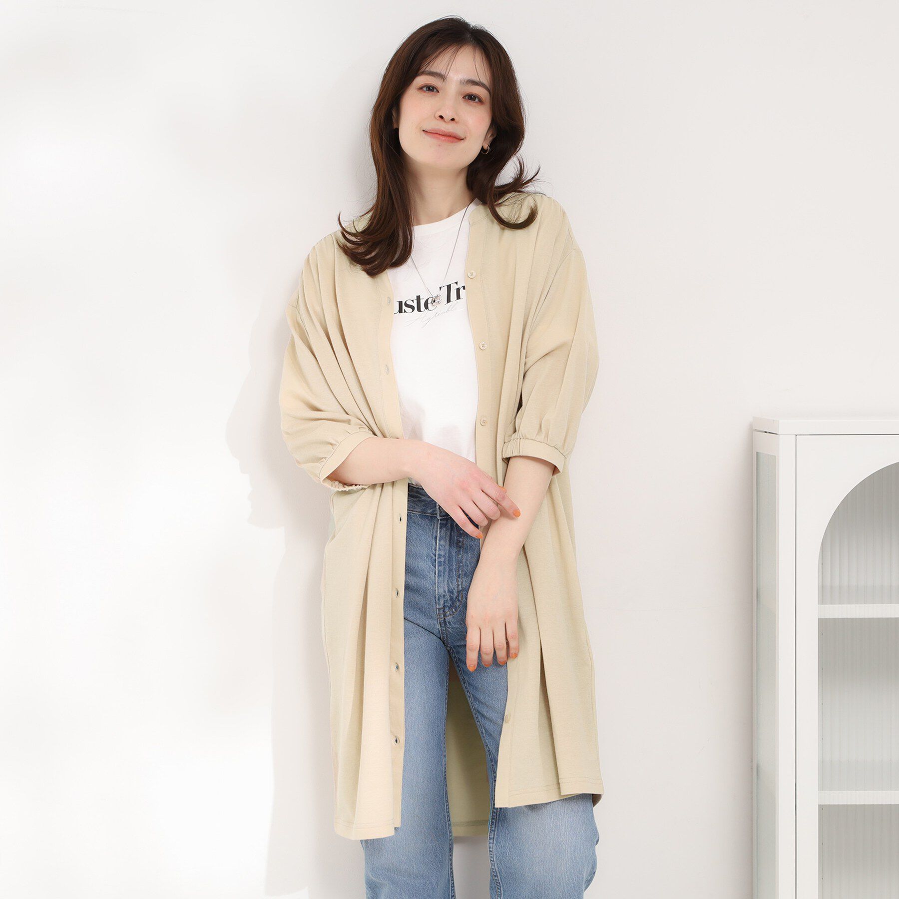 SHOO･LA･RUE「【洗濯機可/S-LL】カットツイルキーネックシャツワンピース」|ワンピース|