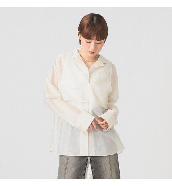 Ray BEAMS 「シアー レイヤード シャツ      26SS 日除け 紫外線対策 冷房対策 デザインシャツ 春夏」|シャツ・ブラウス|IVORY