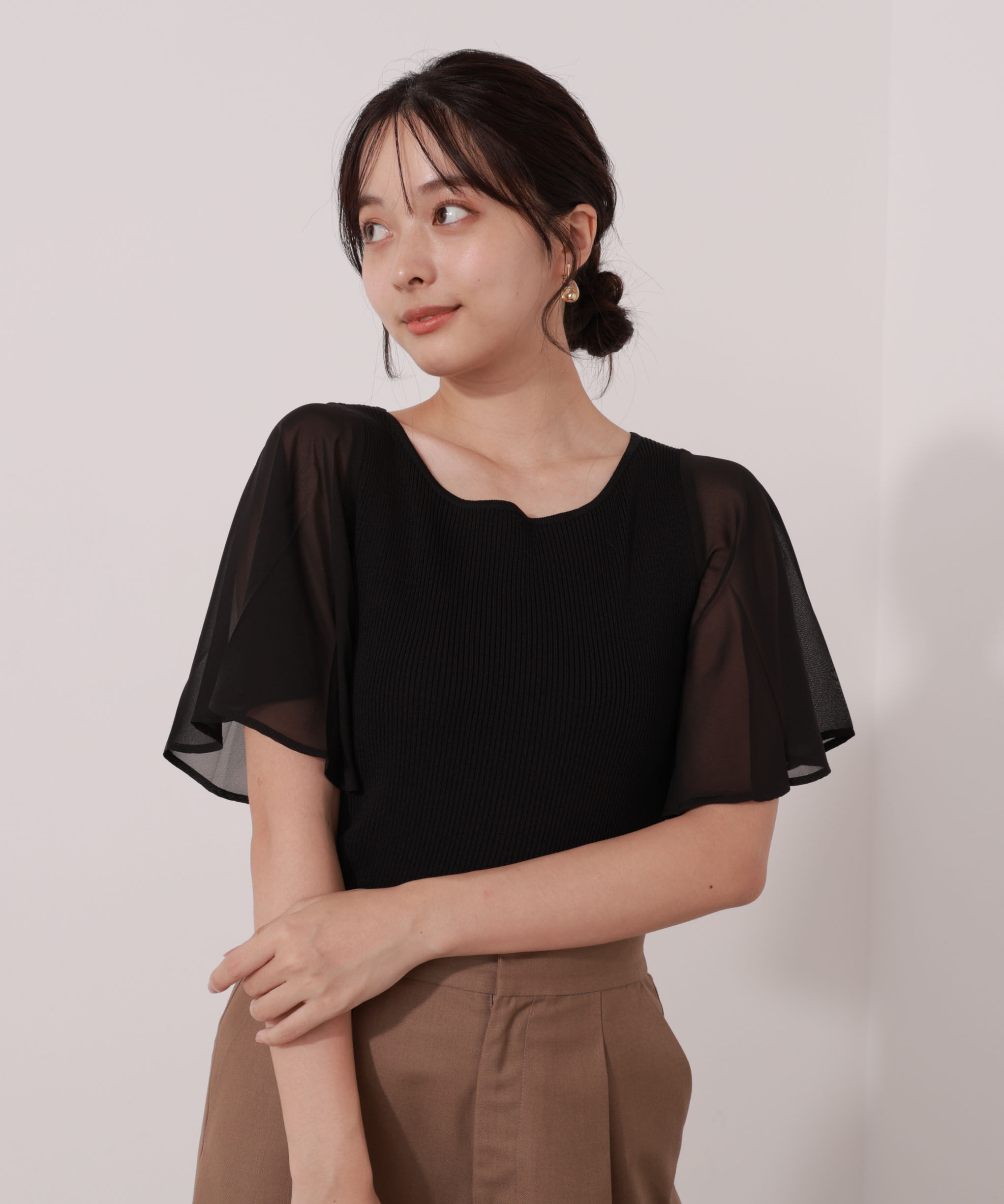 PROPORTION BODY DRESSING「シアーフレアスリーブリブニット」|ニット・セーター|