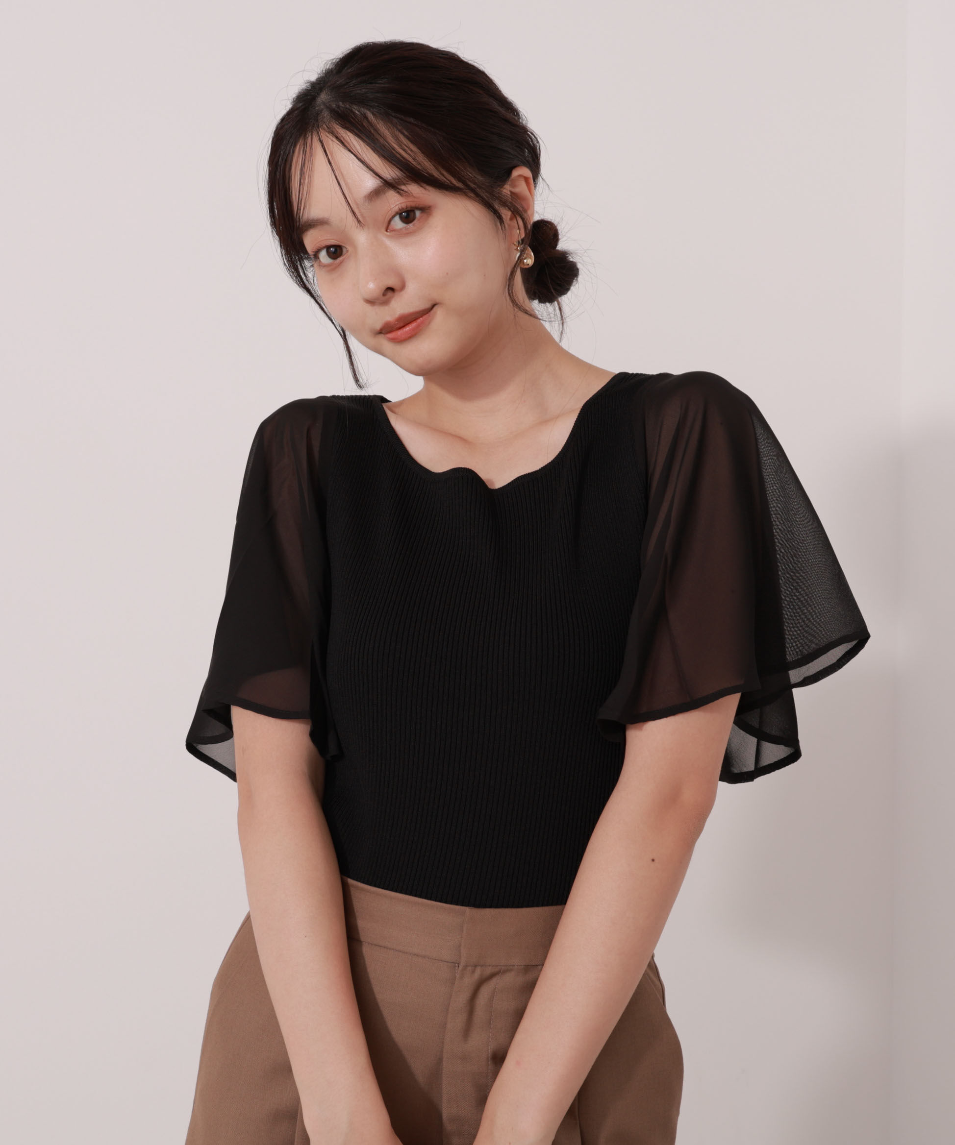 PROPORTION BODY DRESSING「シアーフレアスリーブリブニット」|ニット・セーター|