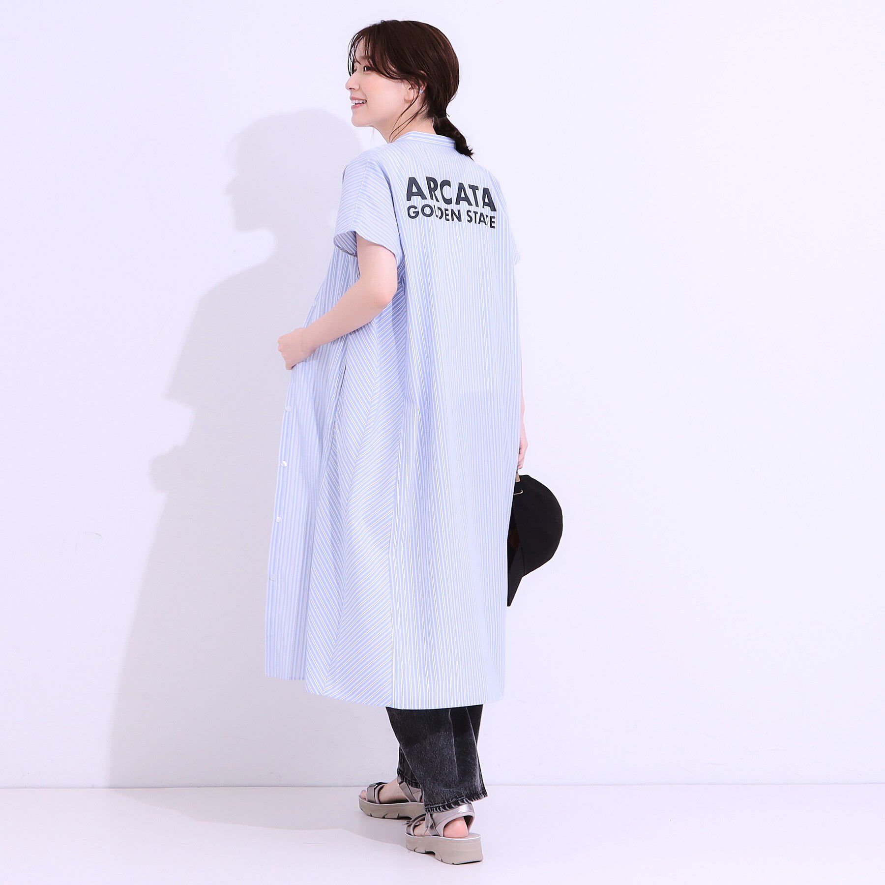 SHOO･LA･RUE「バックロゴが目を惹く ストライプシャツワンピース」|ワンピース|