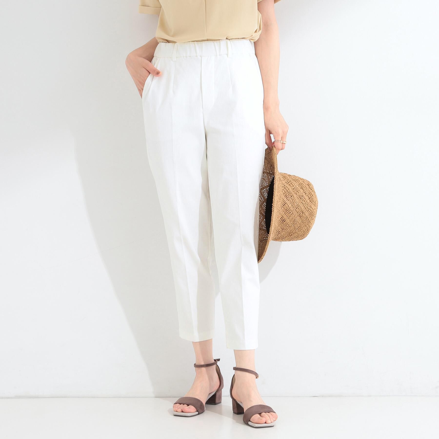 SHOO･LA･RUE「【ひんやり／着丈が選べる/S-LL】脚のラインを拾いにくい ストレッチ スティックパンツ」|その他|ホワイト(701)