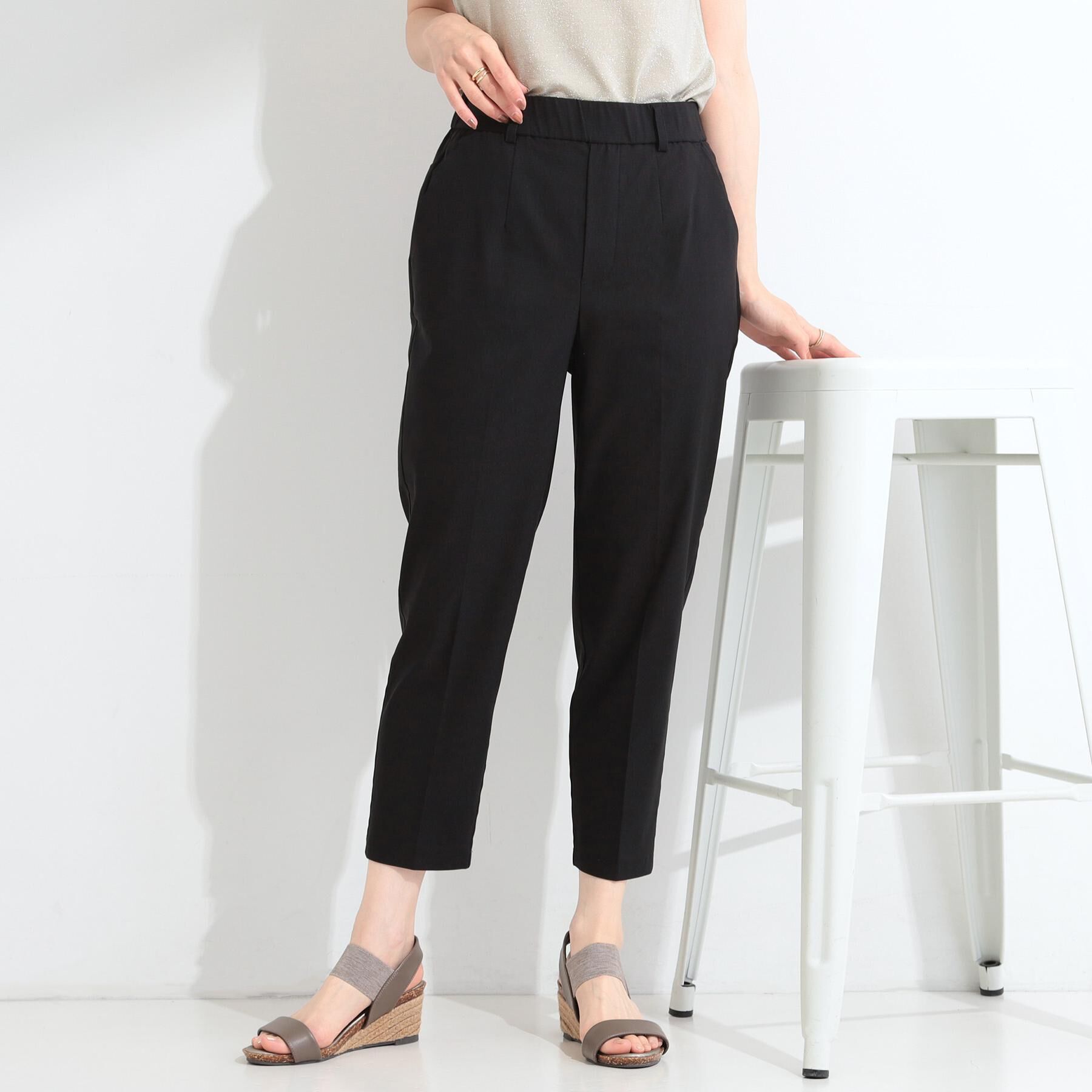 SHOO･LA･RUE「【ひんやり／着丈が選べる/S-LL】脚のラインを拾いにくい ストレッチ スティックパンツ」|その他|ブラック(719)