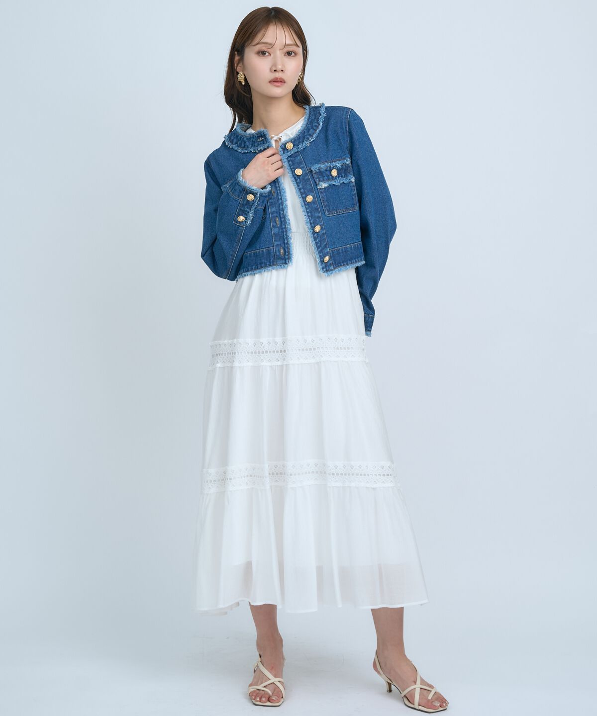 アンドクチュール「フリルスリーブレースティアードワンピース」|ワンピース|